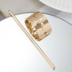 Golden lightning hollow hair bun cage with minimalist metal hair stick and heart rate pattern