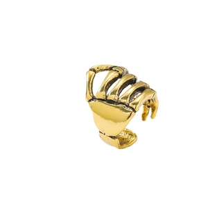 Vintage gold punk skeleton hand open ring with gothic bone details on white background