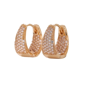 Élégantes boucles d'oreilles créoles dorées en U avec zircons blancs sertis pavé pour femme