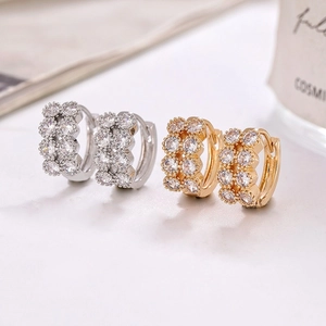 Sparkling U-shape zircon hoop earrings set in polished gold and silver plated finish