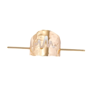 Polished gold metal hair pin with unique heartbeat cutout and hammered texture design