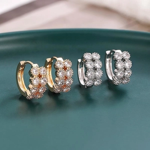 Luxury Zirconia U Shaped Huggie Earrings With Stainless Steel Earring Post Copper Gold Silver Plated Earrings For Women Jewelry