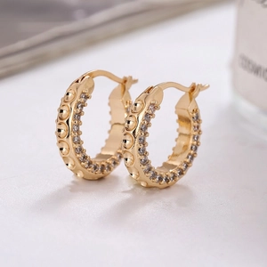 Vintage Kupfer Zirkonia Creolen Mit Edelstahl Stift Elegante Gold Silber Geprägte Huggie Ohrringe Damen Schmuck
