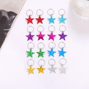 Set of 16 colorful star hair rings with glitter finish and silver metal loops