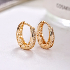 Boucles d'Oreilles Créoles Double Rangée de Zircone Cuivre Design Évidé Avec Tige en Argent Sterling 925 Bijoux de Mode Femme