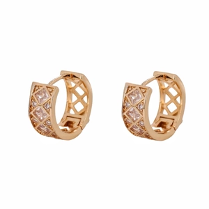 Elegant geometric rhombus gold earrings with inlaid square zircon crystals for women