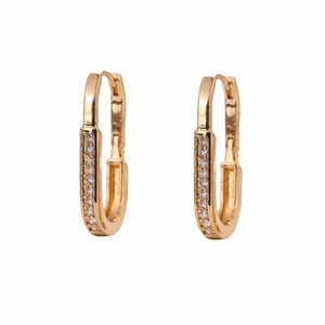 Elegant gold U-shaped hoop earrings with double row paved cubic zirconia stones