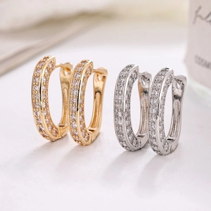 Minimalistische Kupfer U-Form Ohrringe Für Damen Mode Mikro Pave Strass Eingelegt Creolen Geometrischer Täglicher Party Schmuck