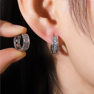 Silver geometric rhombus hoop earrings with sparkling cubic zirconia pavé setting