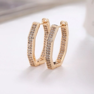 Elegante geometrische vergoldete Ohrringe mit Zirkon-Besatz und sechseckigem Retro-Luxus-Design