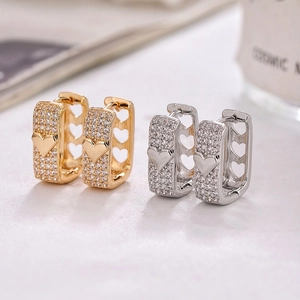 Chic hollow heart gold and silver earrings set with sparkling stones in 2 pairs