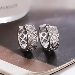 Geometric Rhombus Hollow Stud Earrings With Copper Alloy Zirconia Rhinestones For Women Elegant Light Luxury Jewelry Gift
