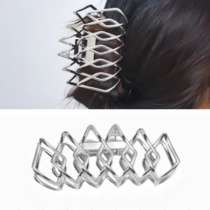 Pince à cheveux géométrique en métal argenté pour cheveux épais, grande pince à cheveux