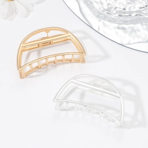 Pinze per capelli a mezzaluna in lega minimalista con finiture in oro e argento lucido