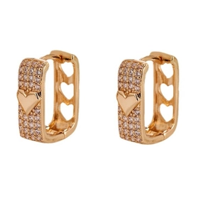 Elegant gold hollow heart earrings with pavé set white cubic zirconia crystals