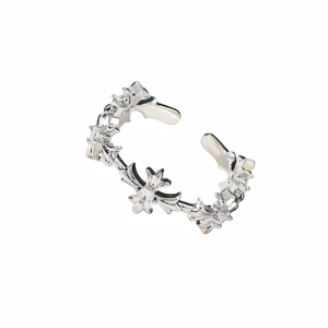 Retro silver cross ring with cubic zirconia in a vintage gothic open adjustable style