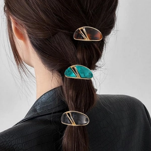 Trois barrettes en acétate pour queue de cheval en écaille et couleurs avec bordure dorée