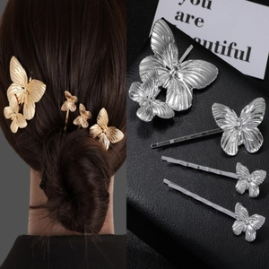Set di eleganti fermagli per capelli a farfalla 3D in metallo oro e argento da donna