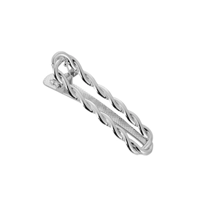 Silver twisted metal hair clip with geometric square design and anti-slip duckbill grip