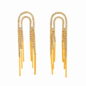 Boucles d'oreilles pampilles dorées avec strass brillants et détails de franges polis