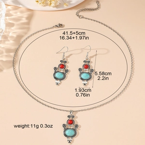 Conjunto de joyas vintage de plata con piedras turquesas y pendientes de borlas flores