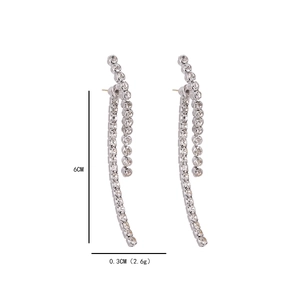 Elegant S925 silver long drop geometric earrings with rhinestones for daily wear