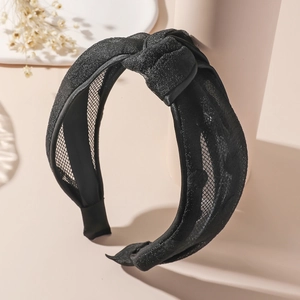 Women Minimalist Black Knotted Wide Headband Fashion Glitter Mesh Hair Band For Daily Face Wash Dating Hair Accessories