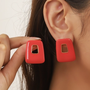 Vintage Geometric Red Hollow Stud Earrings With 925 Sterling Silver Earring Post Gold Trim Elegant Party Wedding Accessory For Women