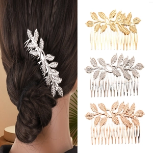 Vintage Leaf Design Alloy Hair Comb For Women Bridal Wedding Hair Accessories Electroplated Gold Silver Rose Gold