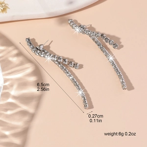 Elegant S925 silver needle dangling tassel earrings with clear cubic zirconia crystals