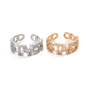 Adjustable hollow chain ring with STARS letters and micro-pave cubic zirconia stones