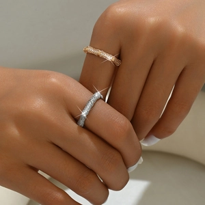 Fashion Copper Rhinestone Bamboo Joint Ring For Women Open Adjustable Minimalist Light Luxury Inlaid Finger Ring Jewelry Gift