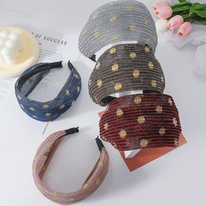 Serre-tête Large en Tissu Plissé pour Femme Avec Pois Dorés Antidérapant Retro Maille Accessoires Cheveux Mode pour Coiffure