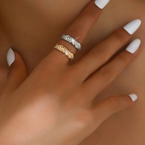 Elegant woven chain link ring set with zircon accents in gold and silver plating