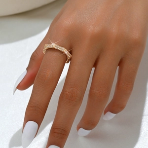 Irregular textured gold ring for women featuring micro-pave white zircon crystals