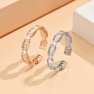 Exquisite gold and silver adjustable open rings with micro-set cubic zirconia stones