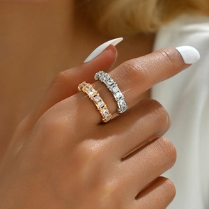 Minimalist Copper Adjustable Open Ring For Women Inlaid Rhinestone Cross Pattern Finger Ring Fashion Jewelry Accessory