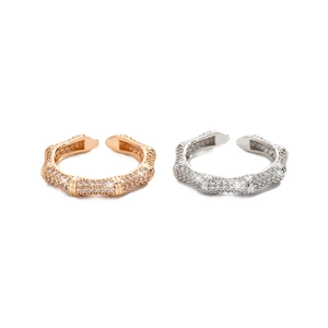 Adjustable bamboo style rings in rose gold and silver finish with sparkling zircons