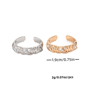 Twisted chain woven open rings with crystals in silver and rose gold finishes