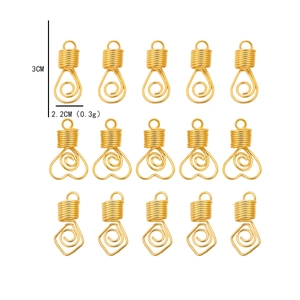 15pcs Gold spiral hair accessories set with heart and teardrop charms for DIY braiding
