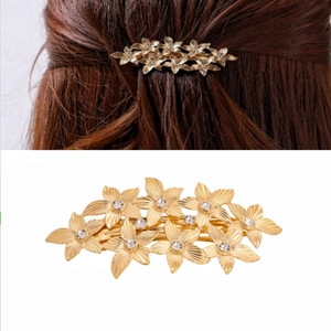Vintage Luxurious Alloy Leaf Flower Rhinestone Hair Clip For Women Elegant Gold Silver Electroplated Metal Hair Barrette Spring Clip Wedding Party Jewelry