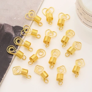 Golden DIY hair charms set with heart and spiral metal pendants for braided hairstyles