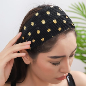 Fashionable black mesh headband with gold sequins for women, stylish hair accessory