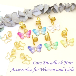 Lot de 20 bijoux de cheveux papillon avec spirales dorées pour tresses et dreadlocks