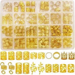 Parure Bijoux Cheveux Tressés Plqué Or Argent Métal Anneaux Dreadlocks Clips Avec Boîte Accessoire de Tressage DIY Femme