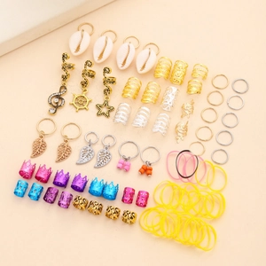 Set de 81 accessoires pour tresses avec bagues en métal, breloques et élastiques colorés