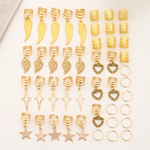 45-piece golden alloy hair accessories set with leaf, star, and wing charms for braiding