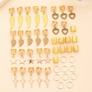 45-piece golden alloy hair accessories set with leaf, star, and feather charms for braids