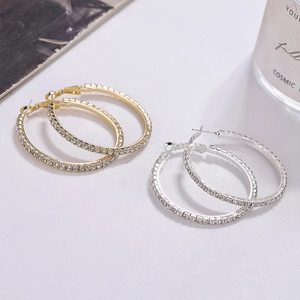 Boucles d'Oreilles Créoles en Alliage de Mode Avec Strass et Tige en Argent Sterling 925 Boucles d'Oreilles Cercle Géométrique Scintillant Bijoux