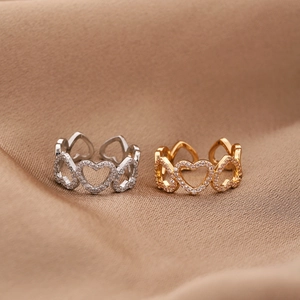 Anello Aperto Romantico a Forma di Cuore Traforato in Rame Con Intarsio di Zirconia Gioielli da Dito Regolabili per Donna
